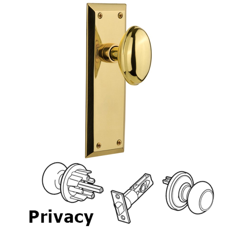 Privacy New York Plate with Homestead Door Knob in Polished Brass