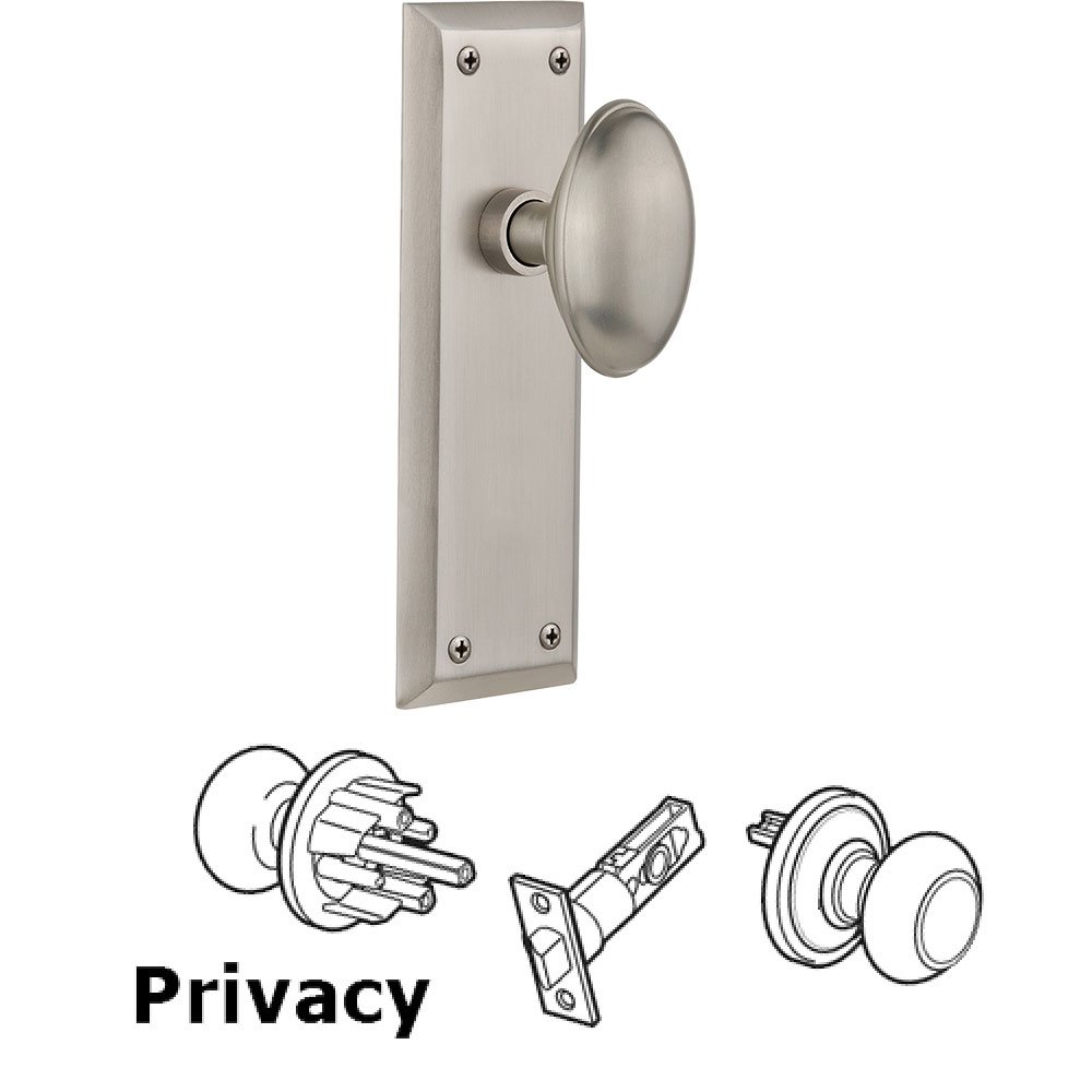 Privacy New York Plate with Homestead Door Knob in Satin Nickel
