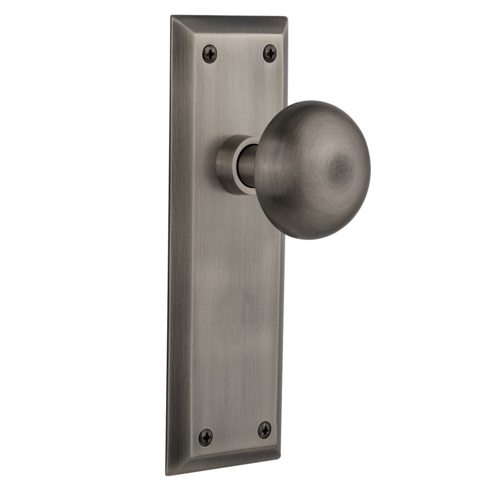 Privacy Knob - New York Plate with New York Door Knob in Antique Pewter