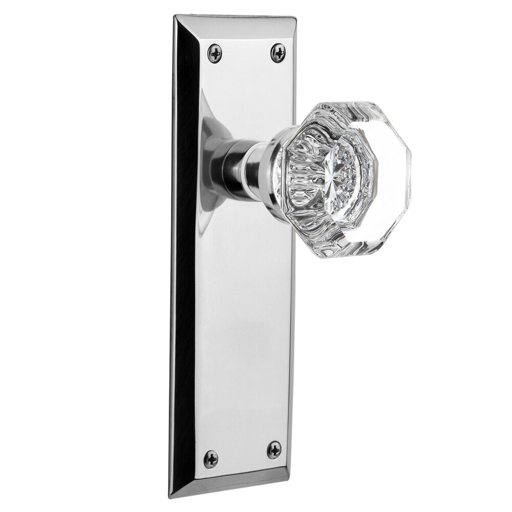 Privacy Knob - New York Plate with Waldorf Crystal Door Knob in Bright Chrome