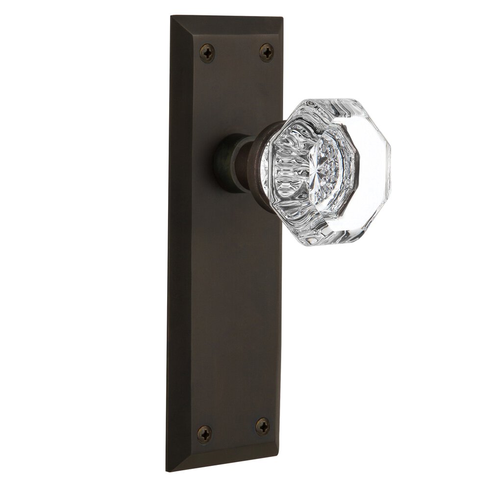 Privacy Knob - New York Plate with Waldorf Crystal Door Knob in Oil-rubbed Bronze