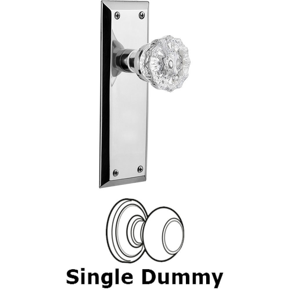 Single Dummy Knob - New York Plate with Crystal Door Knob in Bright Chrome