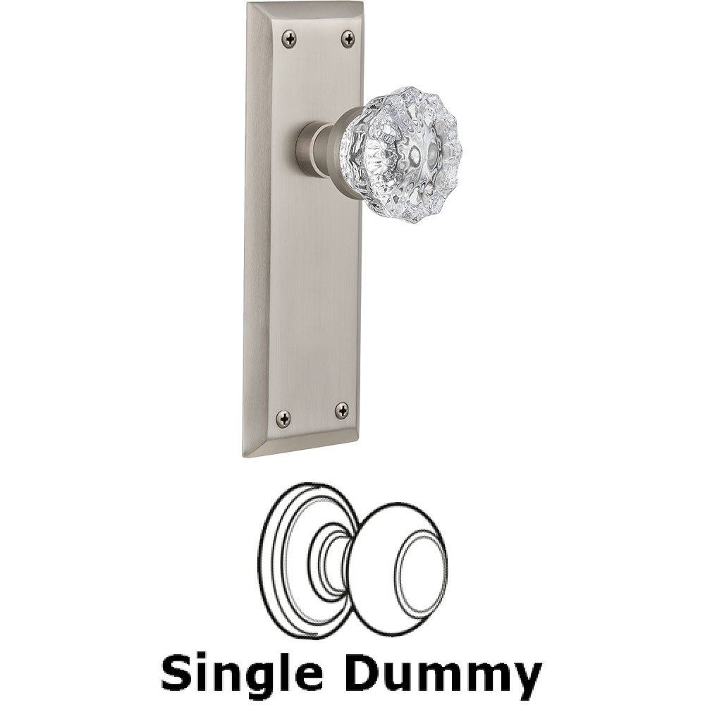 Single Dummy Knob - New York Plate with Crystal Door Knob in Satin Nickel