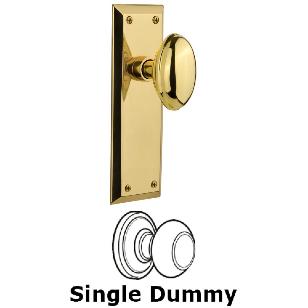 Single Dummy Knob Without Keyhole - New York Plate with Homestead Knob in Polished Brass