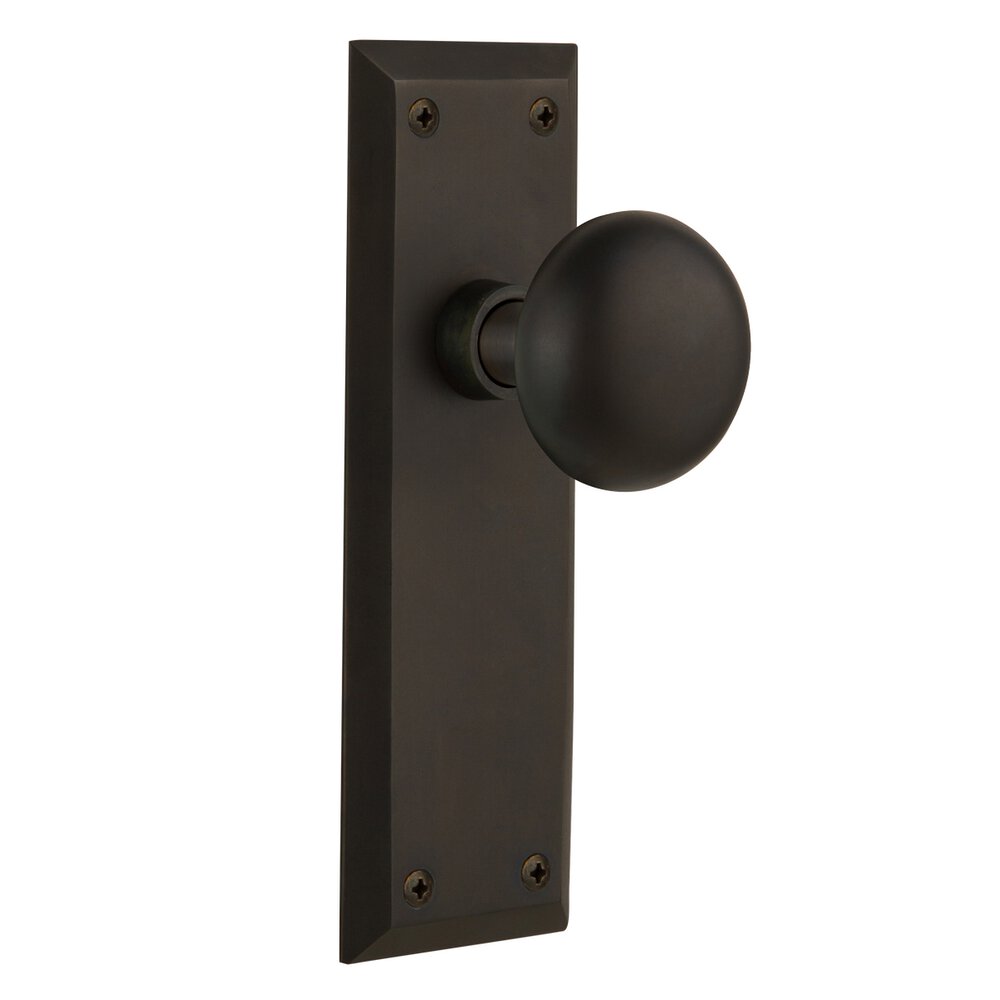 Single Dummy Knob - New York Plate with New York Door Knob in Oil-rubbed Bronze