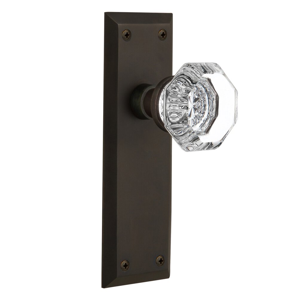 Single Dummy Knob - New York Plate with Waldorf Crystal Door Knob in Oil-rubbed Bronze