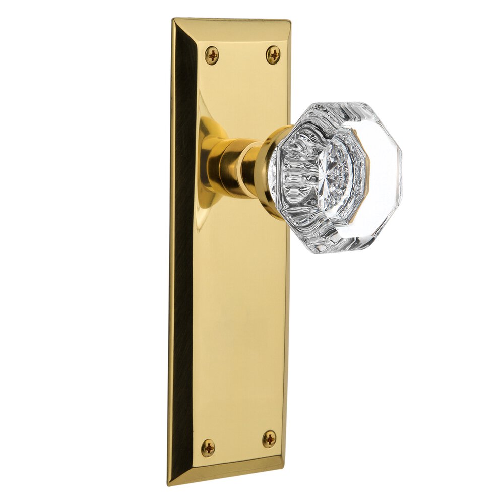 Single Dummy Knob Without Keyhole - New York Plate with Waldorf Knob in Polished Brass