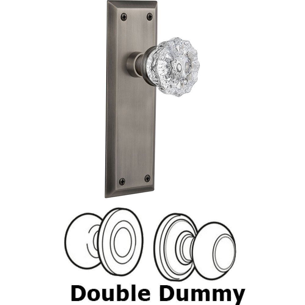Double Dummy Knob - New York Plate with Crystal Door Knob in Antique Pewter