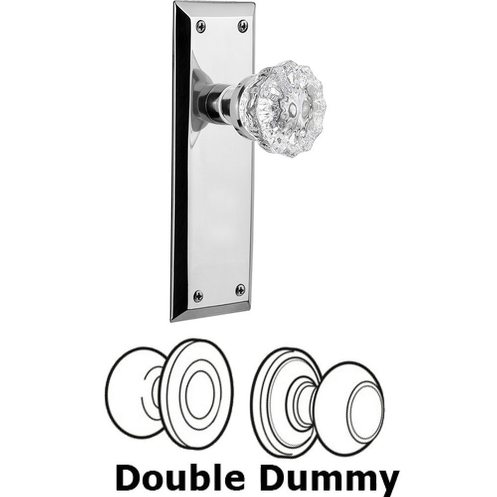 Double Dummy Knob - New York Plate with Crystal Door Knob in Bright Chrome