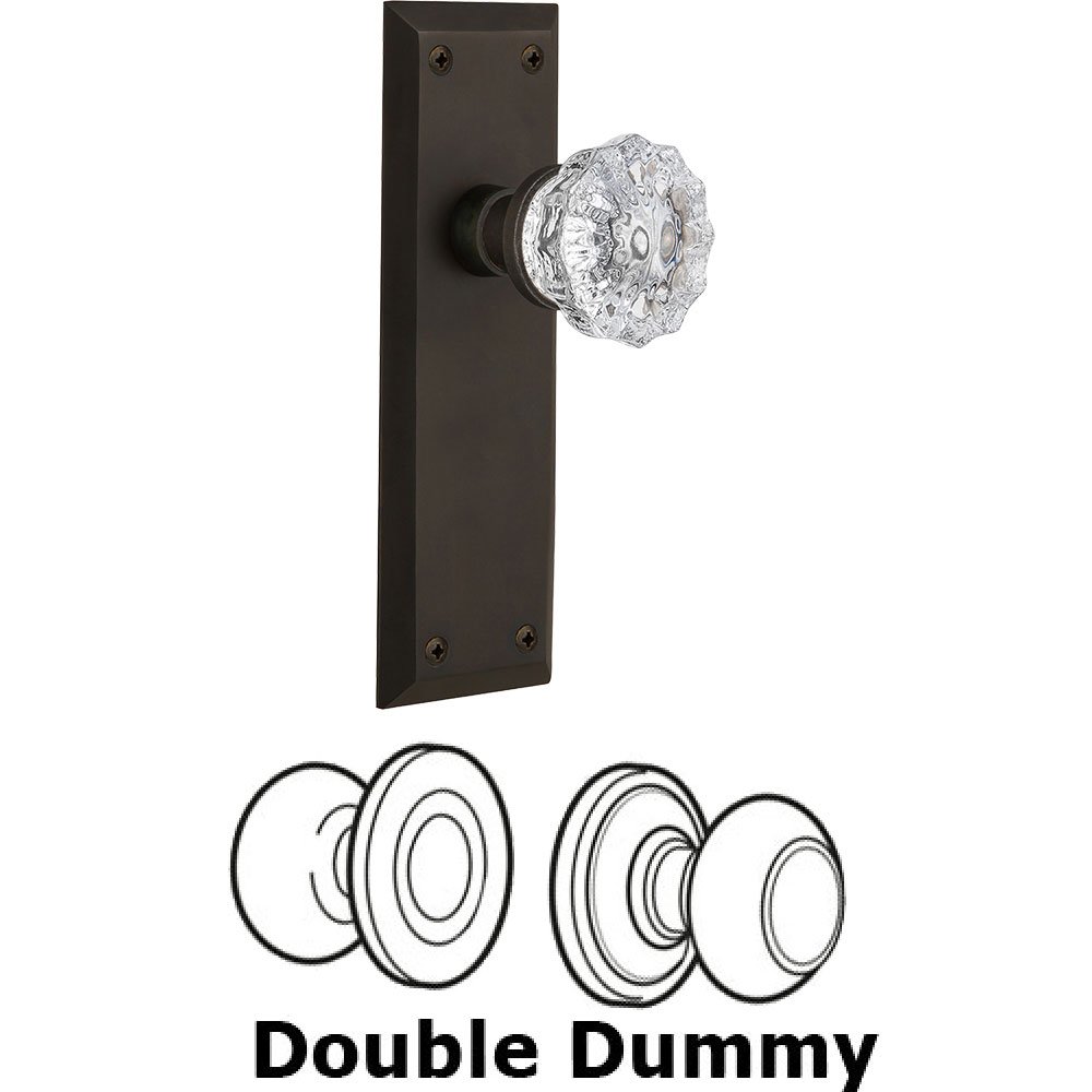 Double Dummy Knob - New York Plate with Crystal Door Knob in Oil-rubbed Bronze