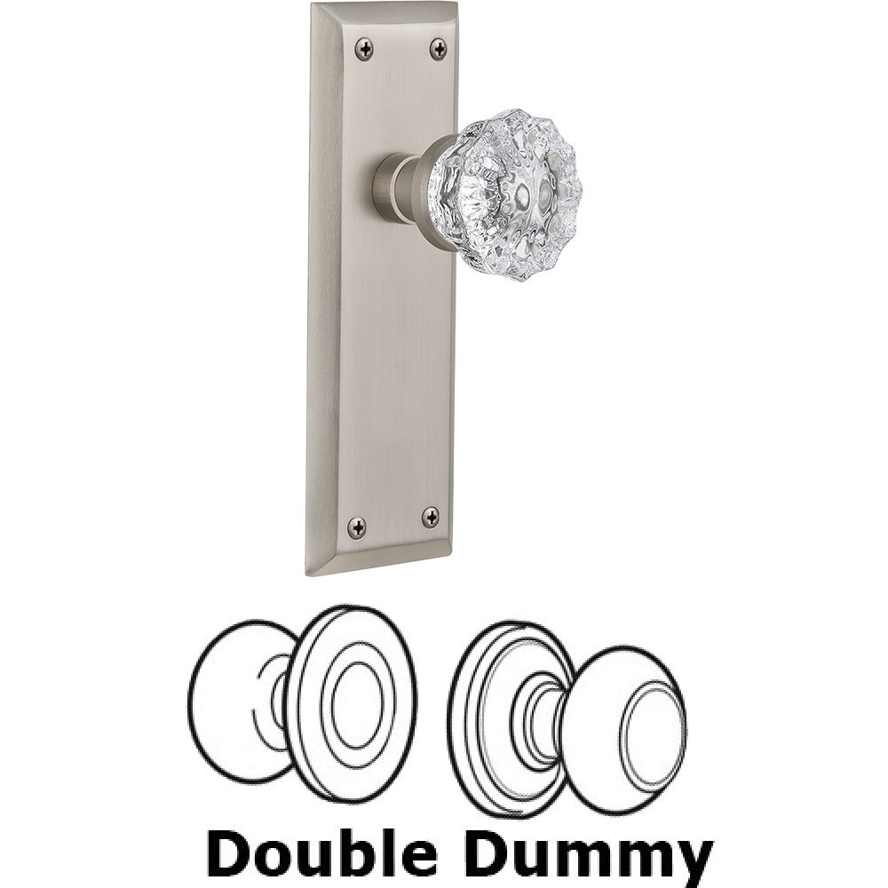 Double Dummy Knob - New York Plate with Crystal Door Knob in Satin Nickel