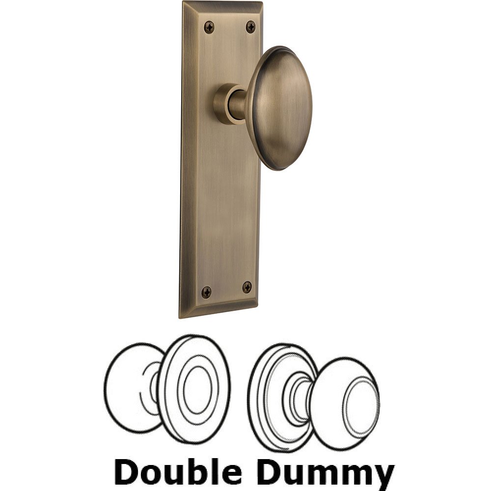 Double Dummy Knob - New York Plate with Homestead Door Knob in Antique Brass