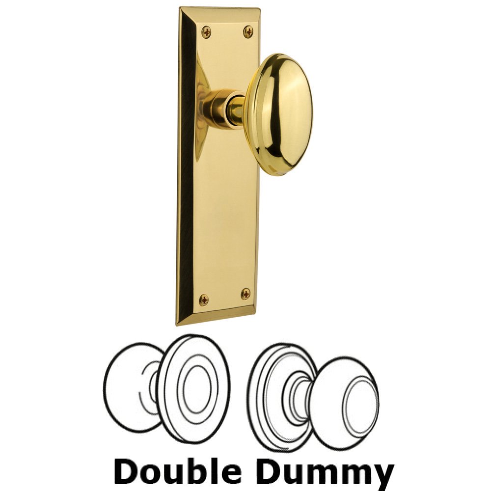 Double Dummy Set Without Keyhole - New York Plate with Homestead Knob in Polished Brass