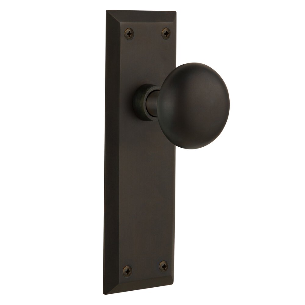 Double Dummy Knob - New York Plate with New York Door Knob in Oil-rubbed Bronze