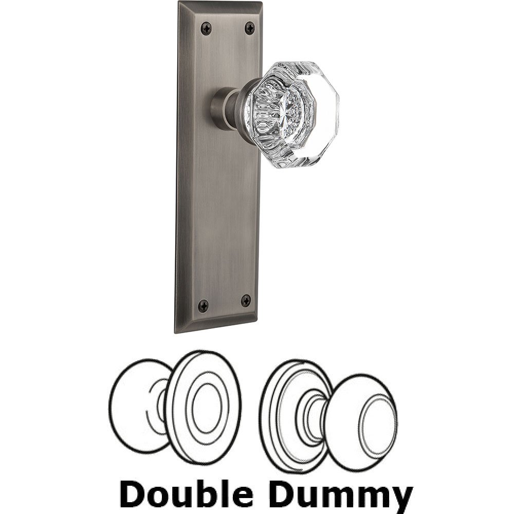 Double Dummy Knob - New York Plate with Waldorf Crystal Door Knob in Antique Pewter