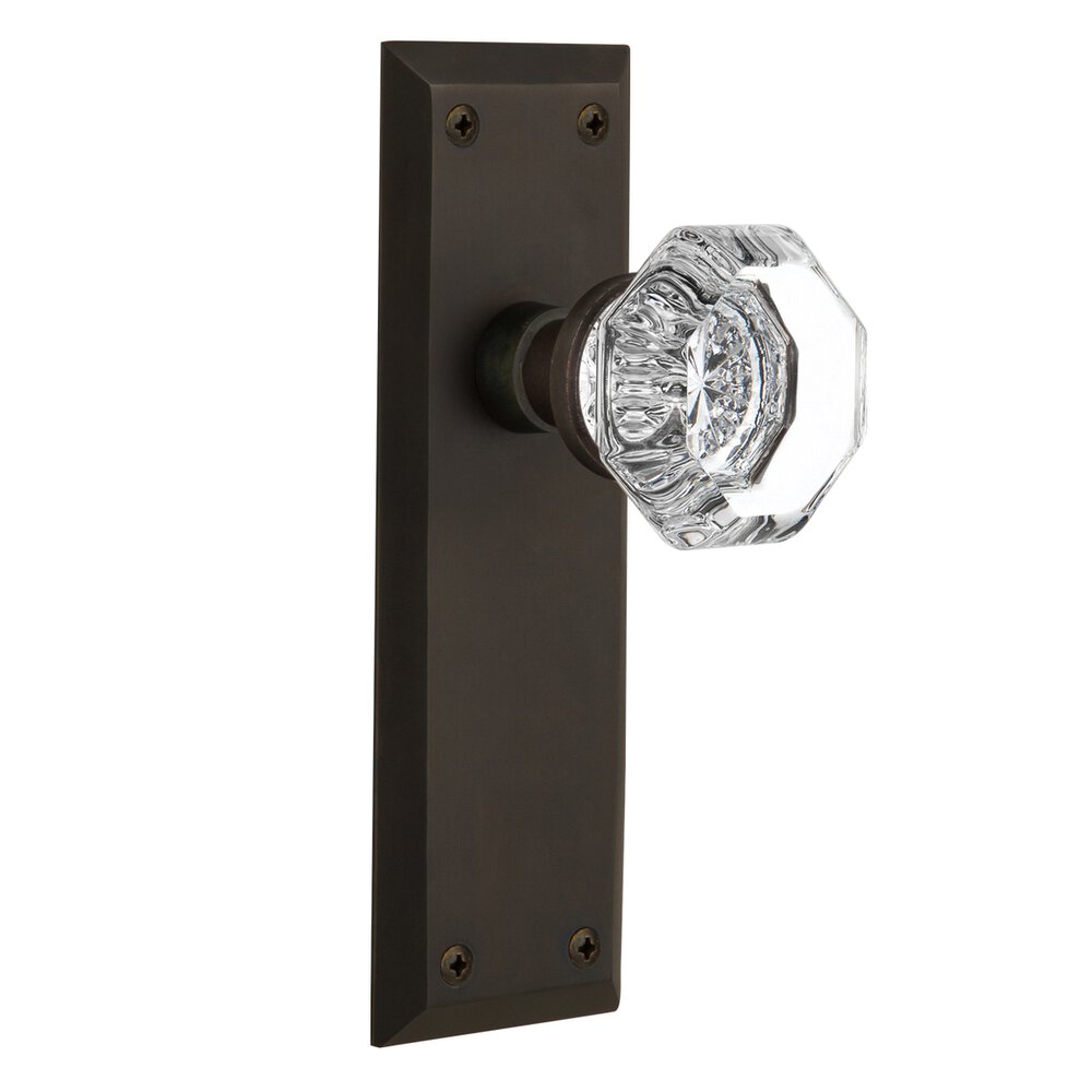 Double Dummy Knob - New York Plate with Waldorf Crystal Door Knob in Oil-rubbed Bronze