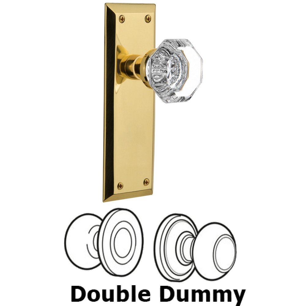 Double Dummy Set Without Keyhole - New York Plate with Waldorf Knob in Polished Brass