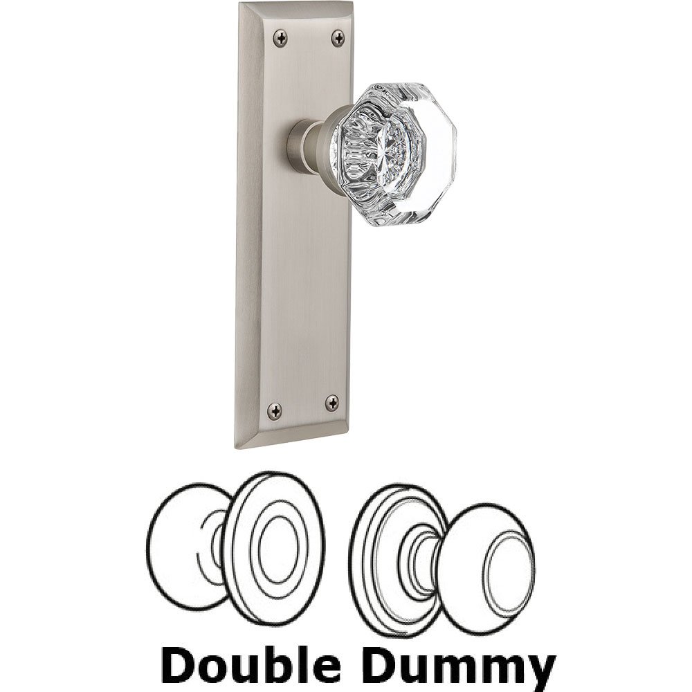 Double Dummy Knob - New York Plate with Waldorf Crystal Door Knob in Satin Nickel