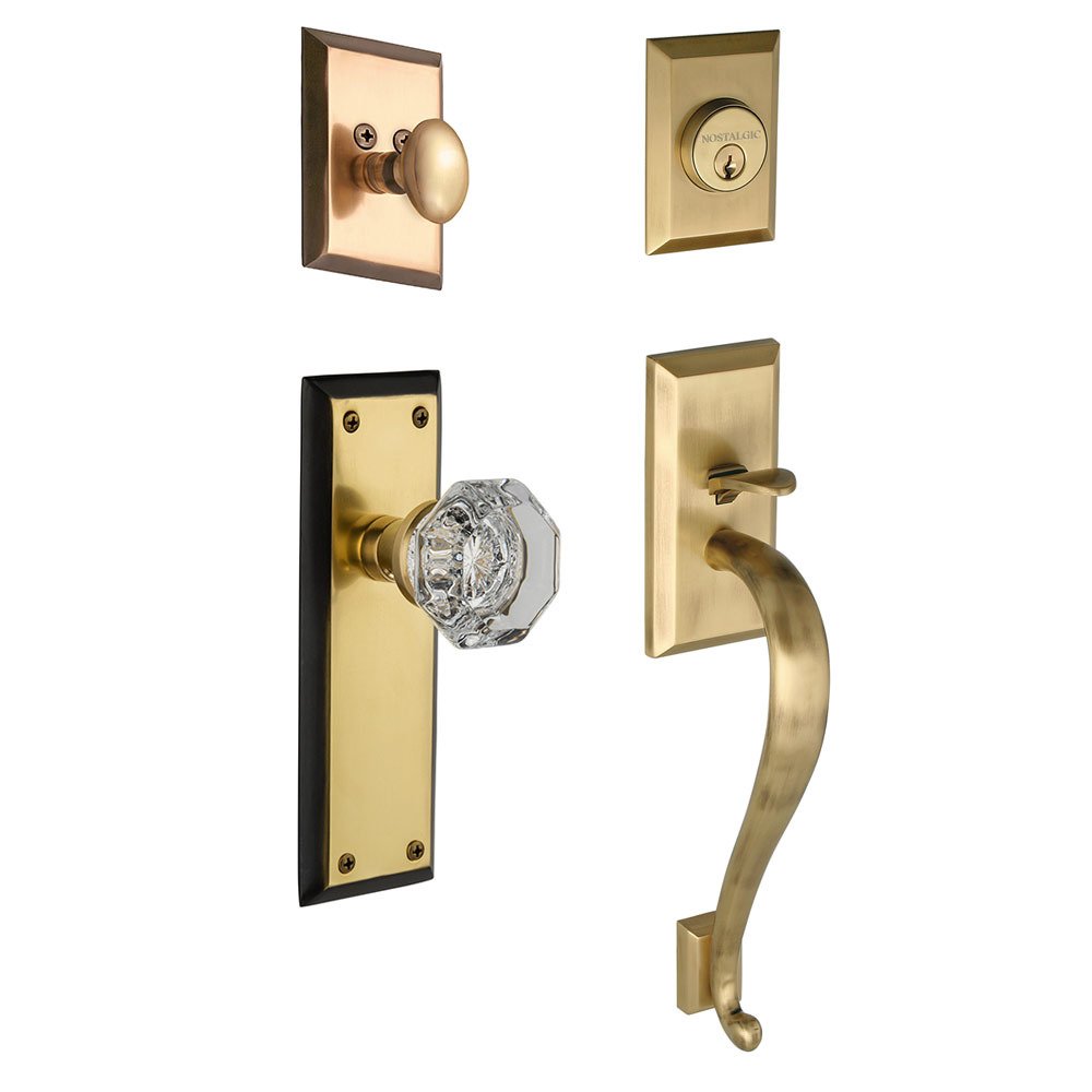 Handleset - New York with "S" Grip and Waldorf Knob in Antique Brass and Vintage Brass