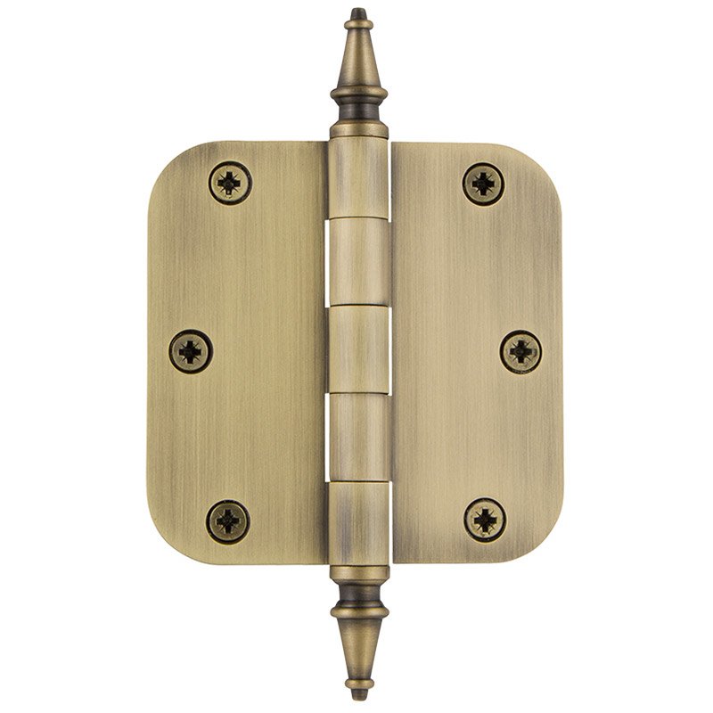 3 1/2" Steeple Tip Residential Hinge with 5/8" Radius Corners in Antique Brass (Sold Individually)
