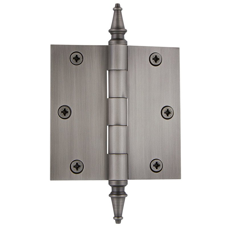 3 1/2" Steeple Tip Residential Hinge with Square Corners in Antique Pewter (Sold Individually)