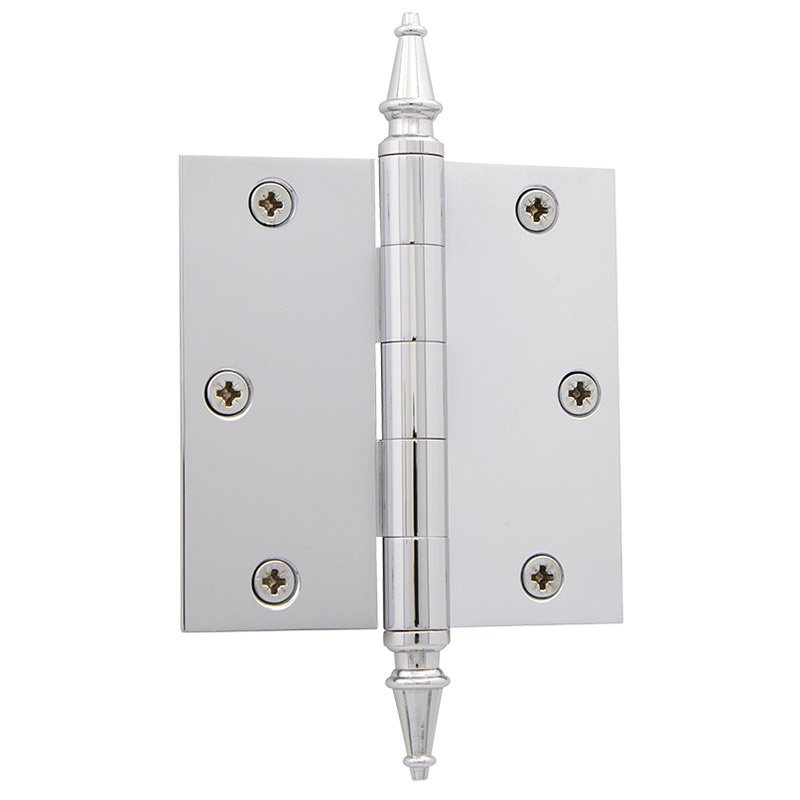 3 1/2" Steeple Tip Residential Hinge with Square Corners in Bright Chrome (Sold Individually)