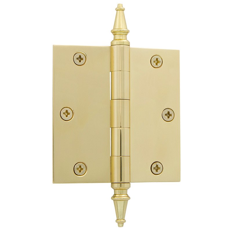 3 1/2" Steeple Tip Residential Hinge with Square Corners in Polished Brass (Sold Individually)