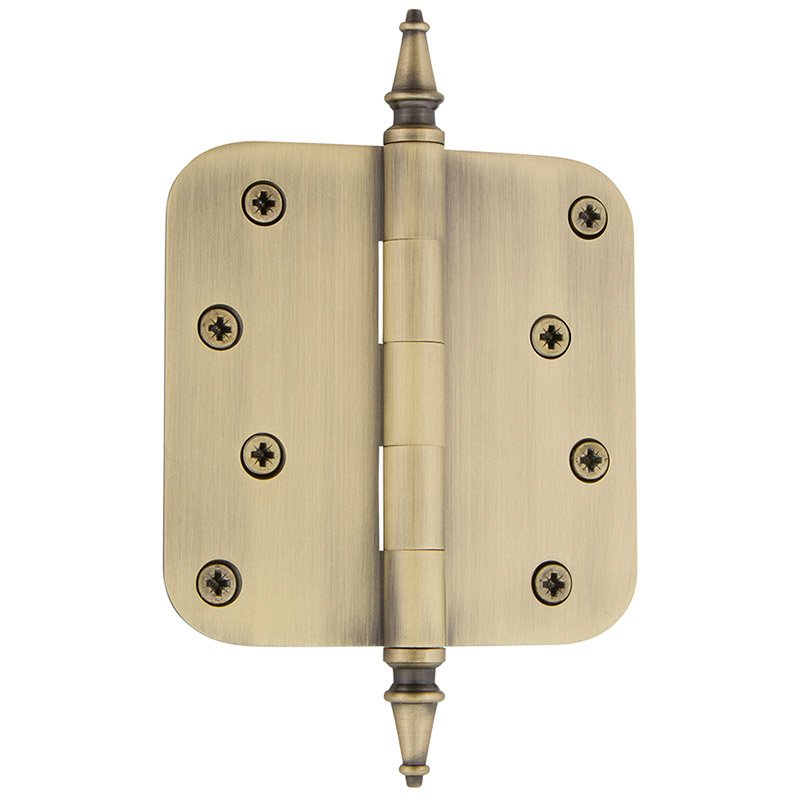 4" Steeple Tip Residential Hinge with 5/8" Radius Corners in Antique Brass (Sold Individually)