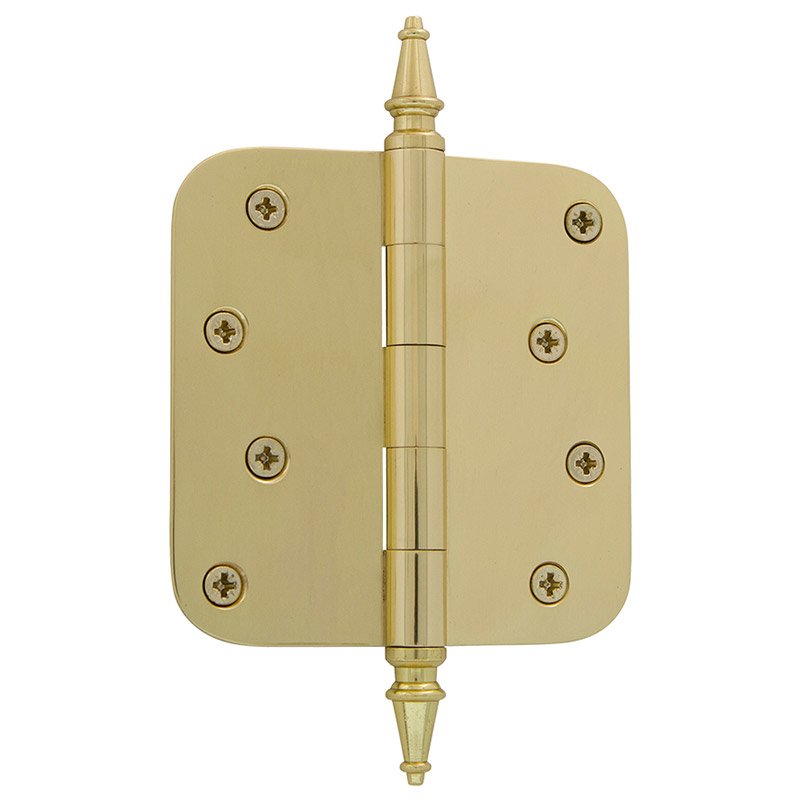 4" Steeple Tip Residential Hinge with 5/8" Radius Corners in Polished Brass (Sold Individually)