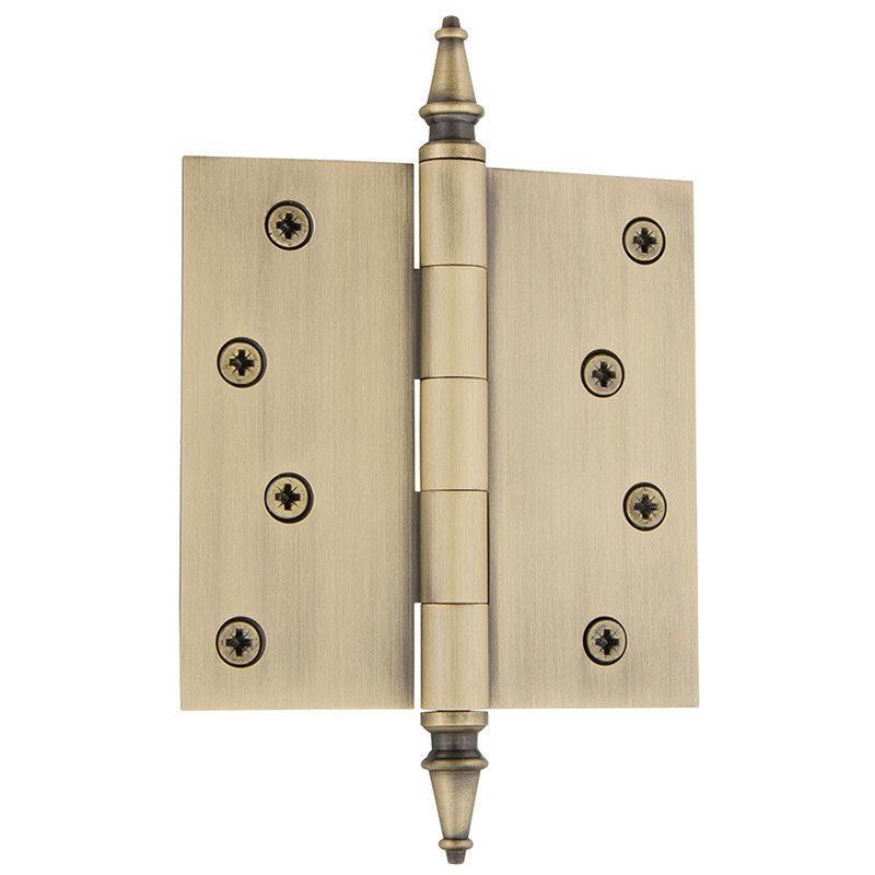 4" Steeple Tip Residential Hinge with Square Corners in Antique Brass (Sold Individually)