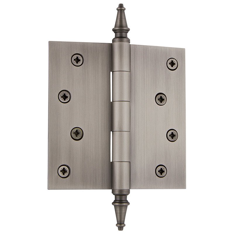 4" Steeple Tip Residential Hinge with Square Corners in Antique Pewter (Sold Individually)