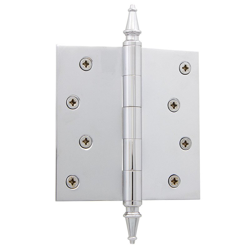 4" Steeple Tip Residential Hinge with Square Corners in Bright Chrome (Sold Individually)