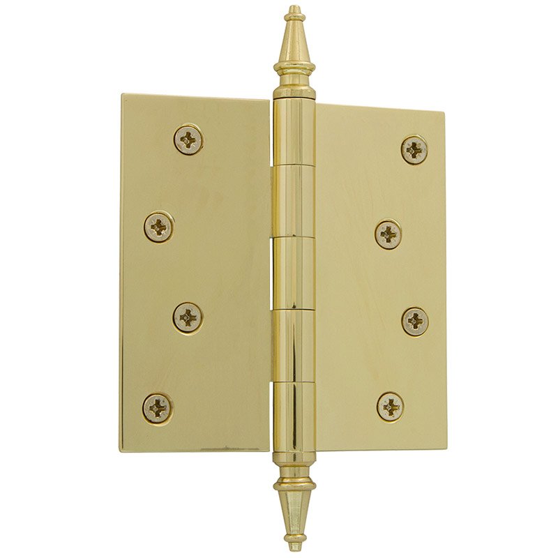 4" Steeple Tip Residential Hinge with Square Corners in Polished Brass (Sold Individually)