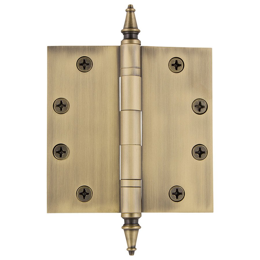 4 1/2" Steeple Tip Heavy Duty Hinge with Square Corners in Antique Brass (Sold Individually)