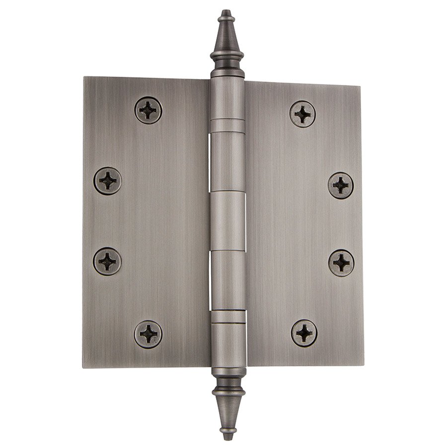 4 1/2" Steeple Tip Heavy Duty Hinge with Square Corners in Antique Pewter (Sold Individually)
