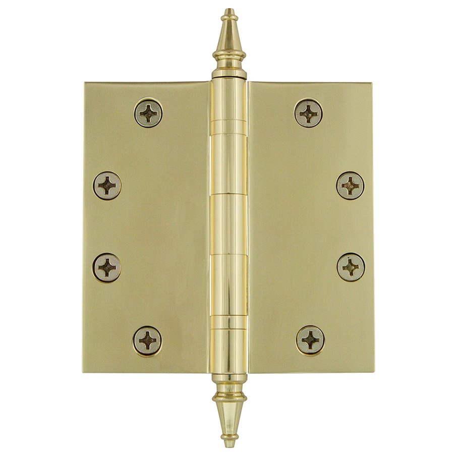 4 1/2" Steeple Tip Heavy Duty Hinge with Square Corners in Polished Brass (Sold Individually)