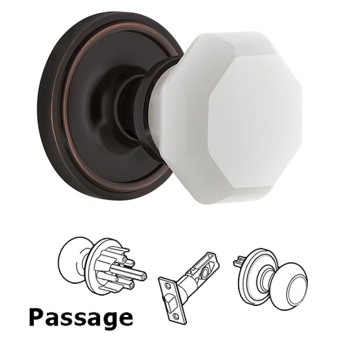 Passage - Classic Rosette with Waldorf White Milk Glass Knob in Timeless Bronze 