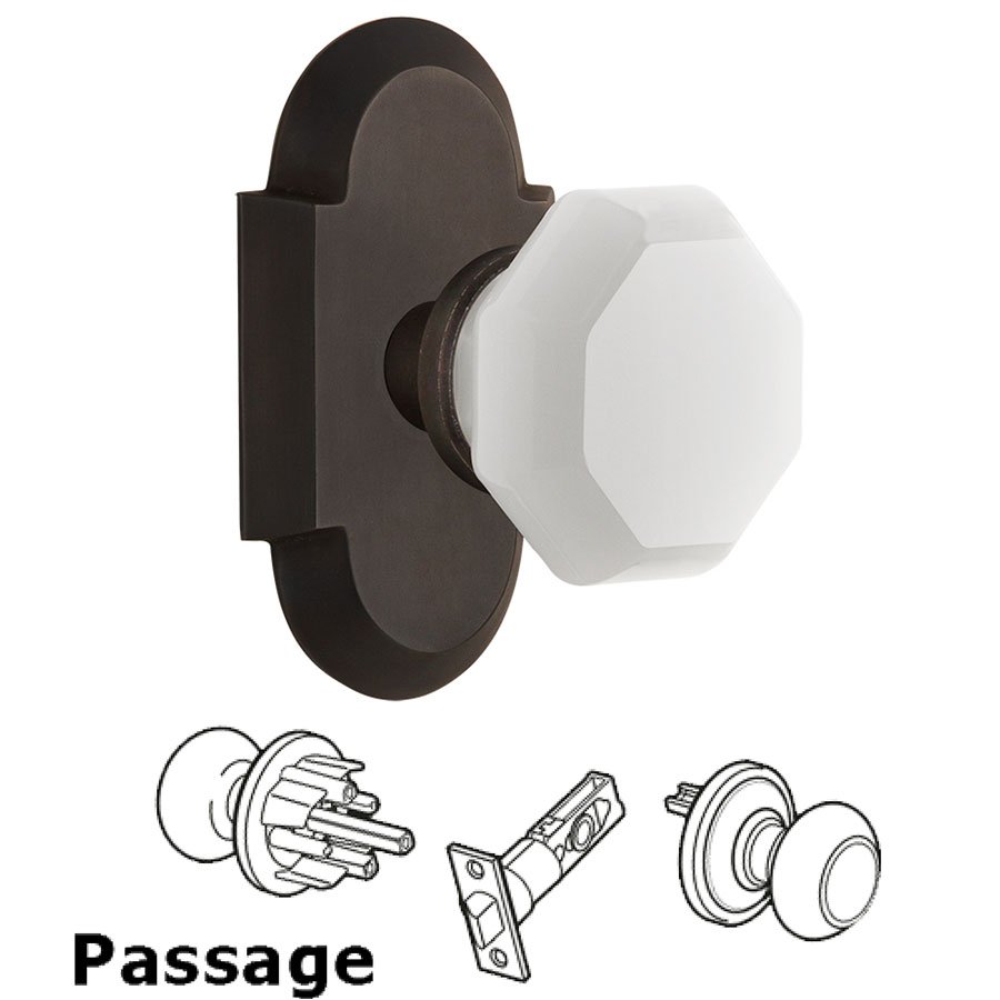 Passage - Cottage Plate with Waldorf White Milk Glass Knob in Oil-Rubbed Bronze 
