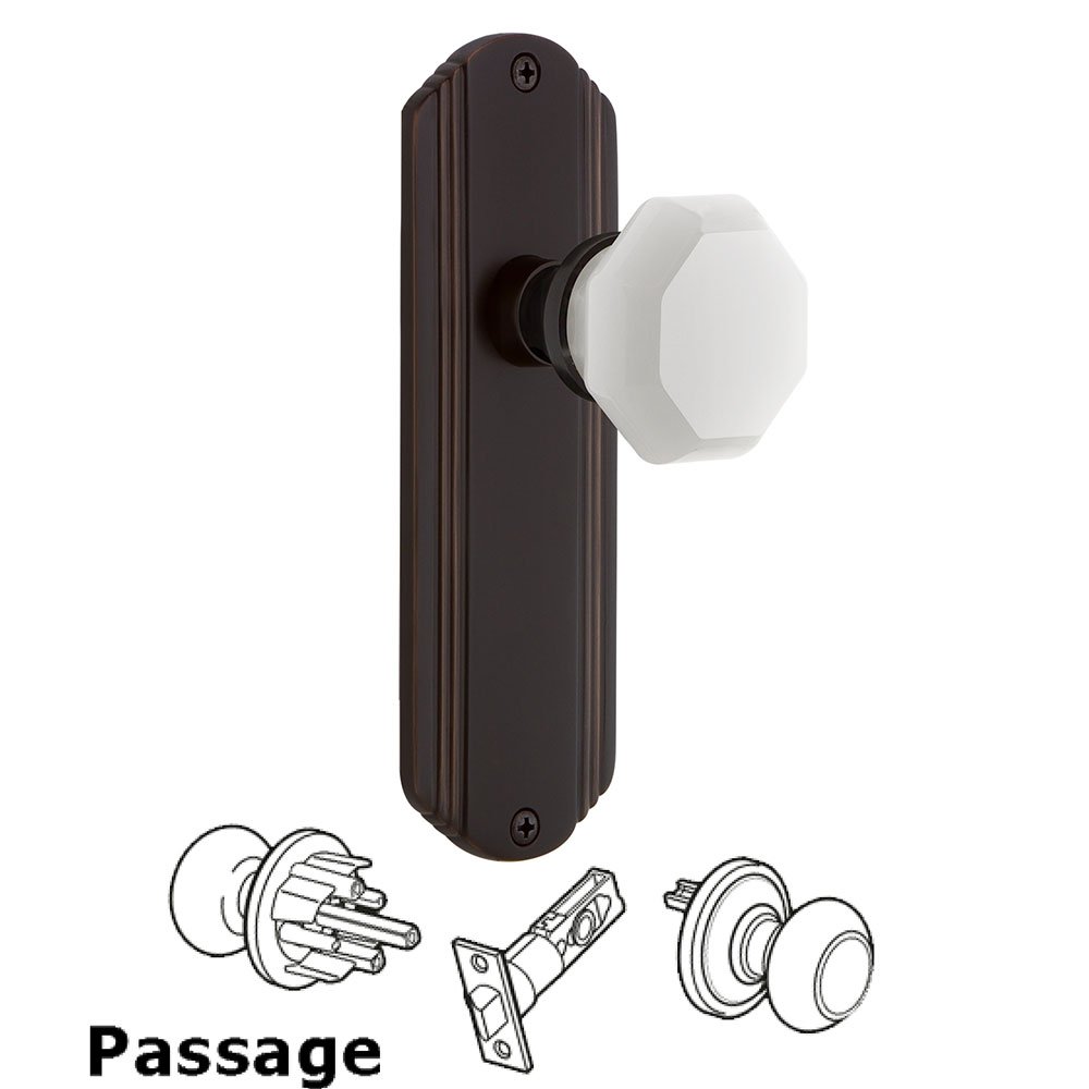Passage - Deco Plate with Waldorf White Milk Glass Knob in Timeless Bronze