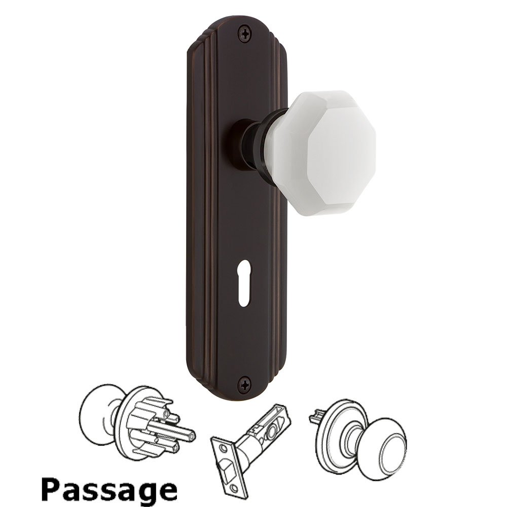 Passage - Deco Plate with Keyhole with Waldorf White Milk Glass Knob in Timeless Bronze