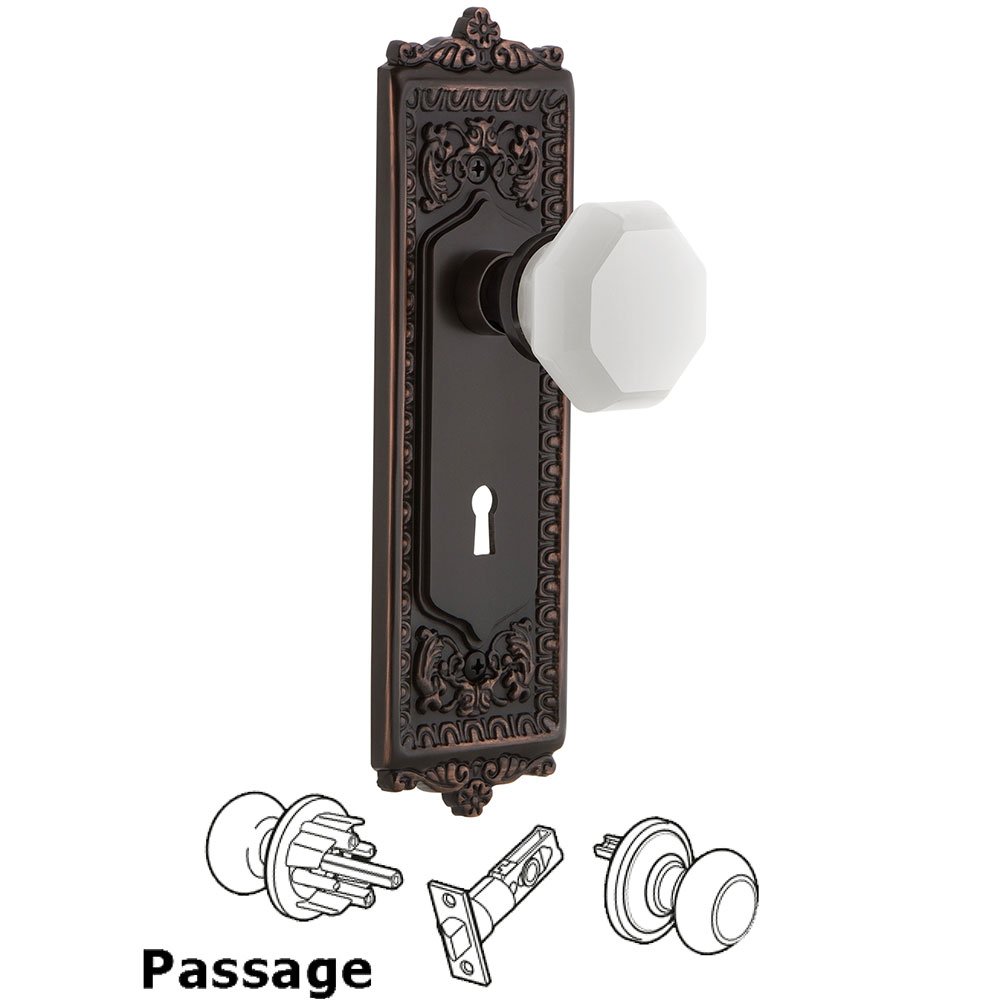 Passage - Egg & Dart Plate with Keyhole with Waldorf White Milk Glass Knob in Timeless Bronze