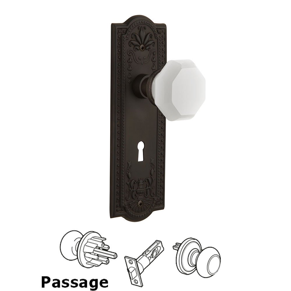 Passage - Meadows Plate with Keyhole with Waldorf White Milk Glass Knob in Oil-Rubbed Bronze 