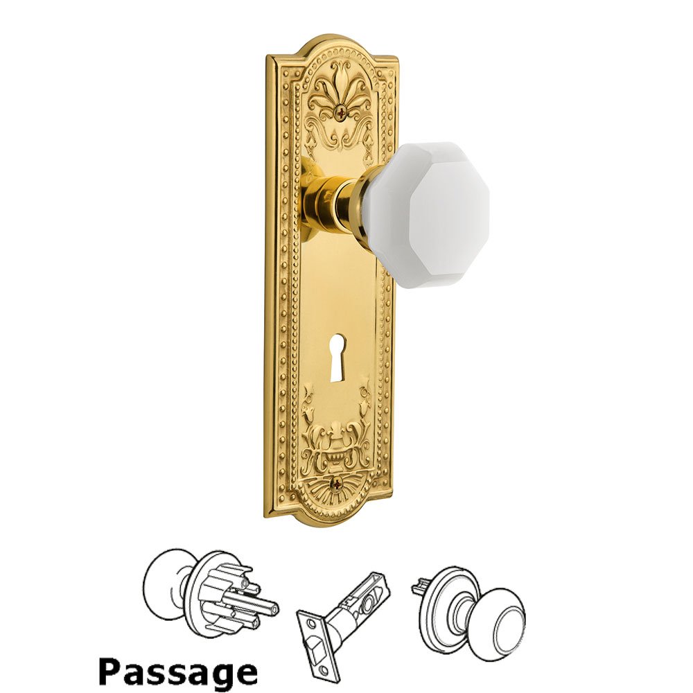 Passage - Meadows Plate with Keyhole with Waldorf White Milk Glass Knob in Polished Brass