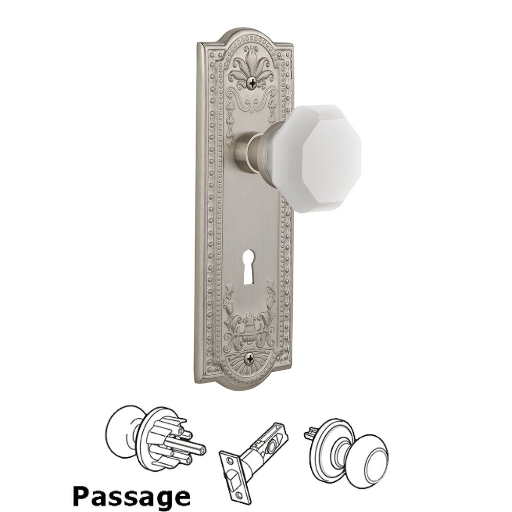Passage - Meadows Plate with Keyhole with Waldorf White Milk Glass Knob in Satin Nickel 