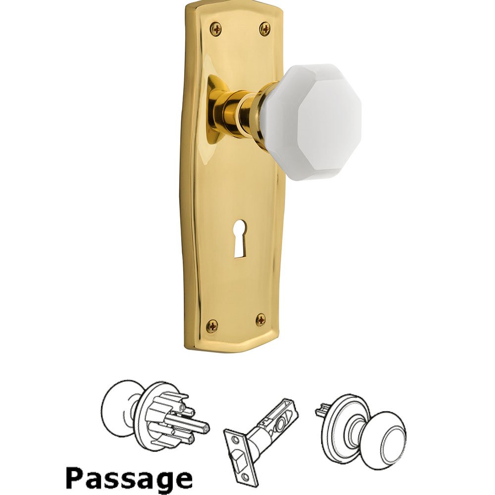 Passage - Prairie Plate with Keyhole with Waldorf White Milk Glass Knob in Unlacquered Brass 