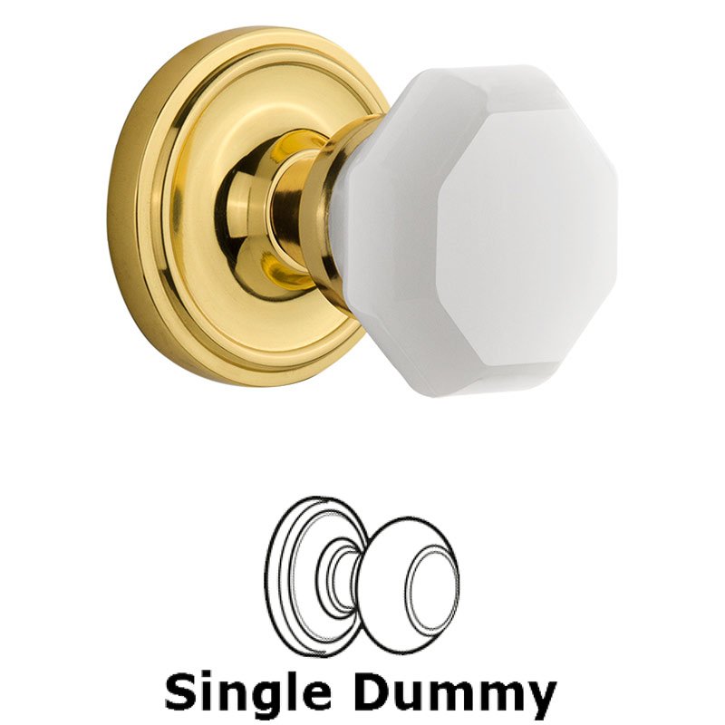 Single Dummy Classic Rosette with Waldorf White Milk Glass Knob in Unlacquered Brass