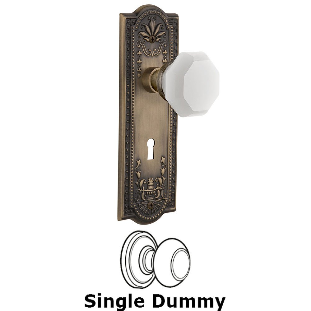 Single Dummy - Meadows Plate with Keyhole with Waldorf White Milk Glass Knob in Antique Brass