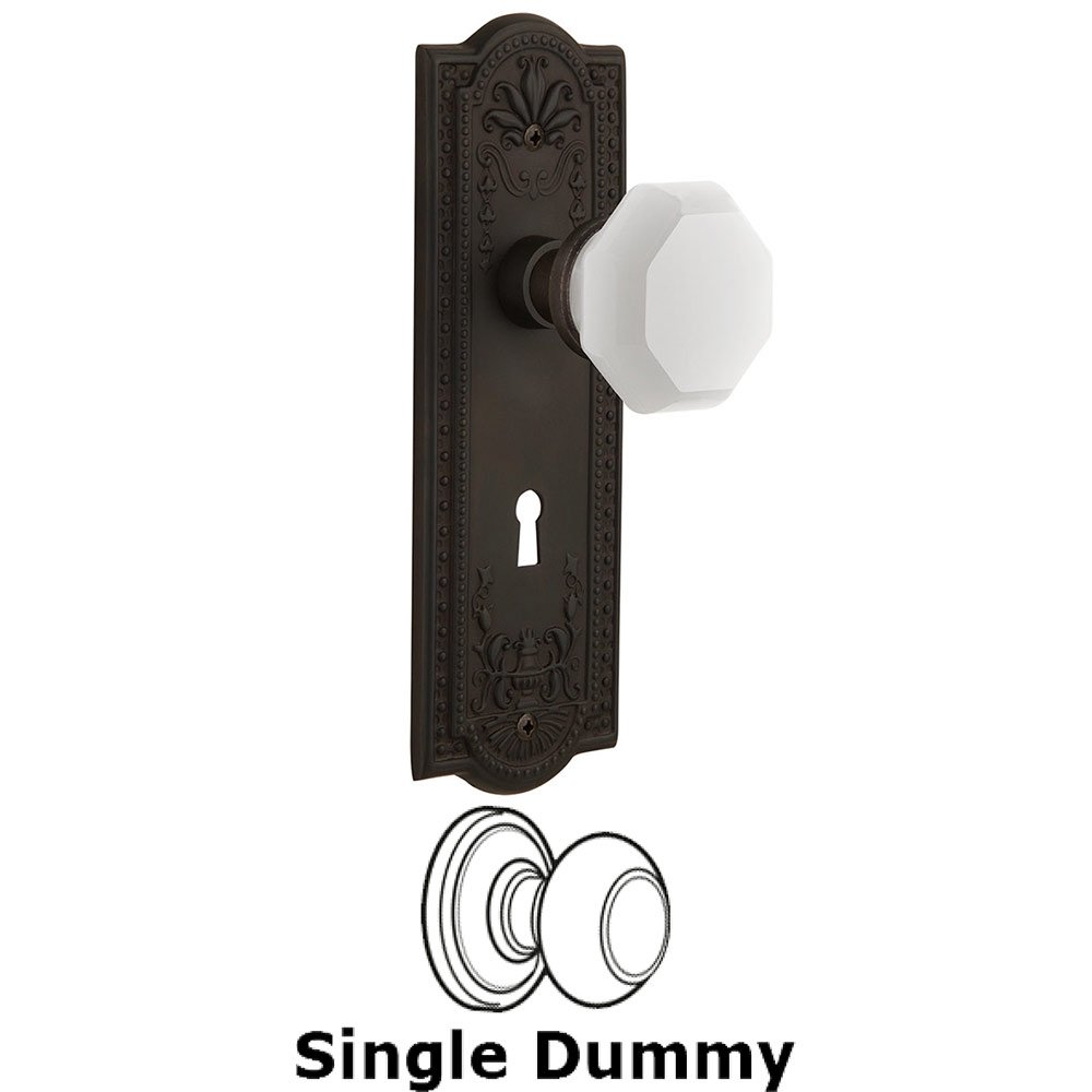 Single Dummy - Meadows Plate with Keyhole with Waldorf White Milk Glass Knob in Oil-Rubbed Bronze
