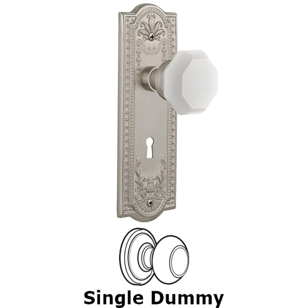 Single Dummy - Meadows Plate with Keyhole with Waldorf White Milk Glass Knob in Satin Nickel