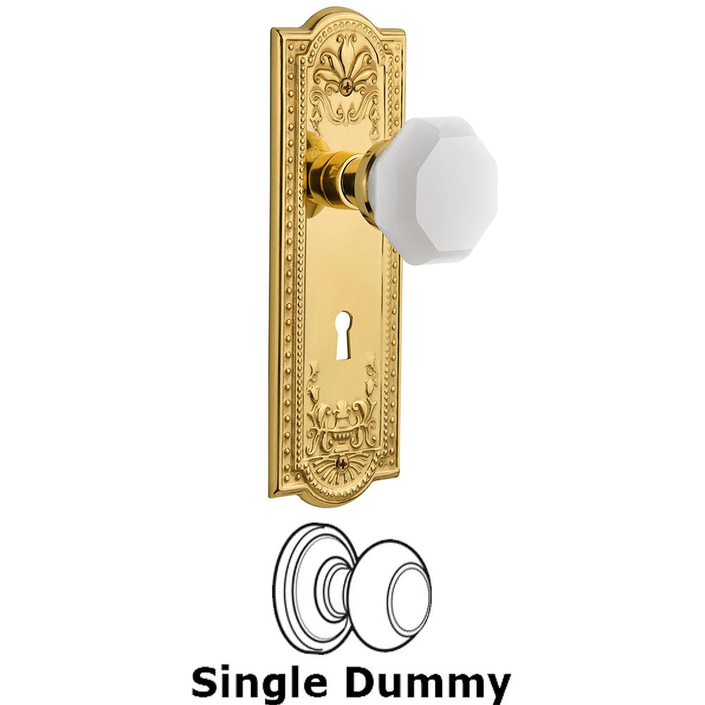 Single Dummy - Meadows Plate with Keyhole with Waldorf White Milk Glass Knob in Unlacquered Brass